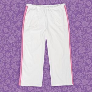 New York & Co Y2K White & Pink Striped Drawstring Waist Track Pants | Size M